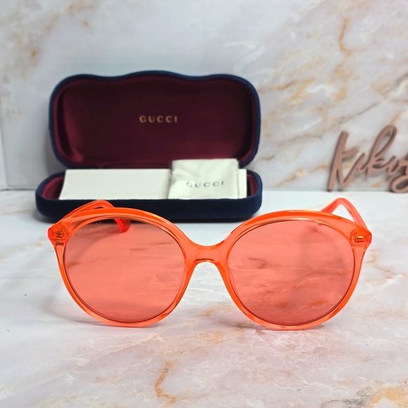 Gucci oversized round neon orange sunglasses new - Picture 1 of 14